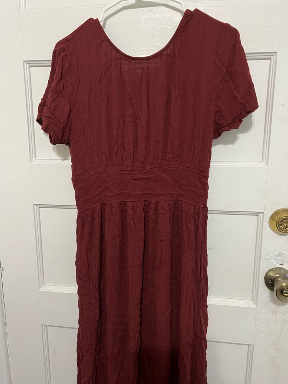 Black Tape_ Short Sleeve Maxi Dress in Burgundy Red